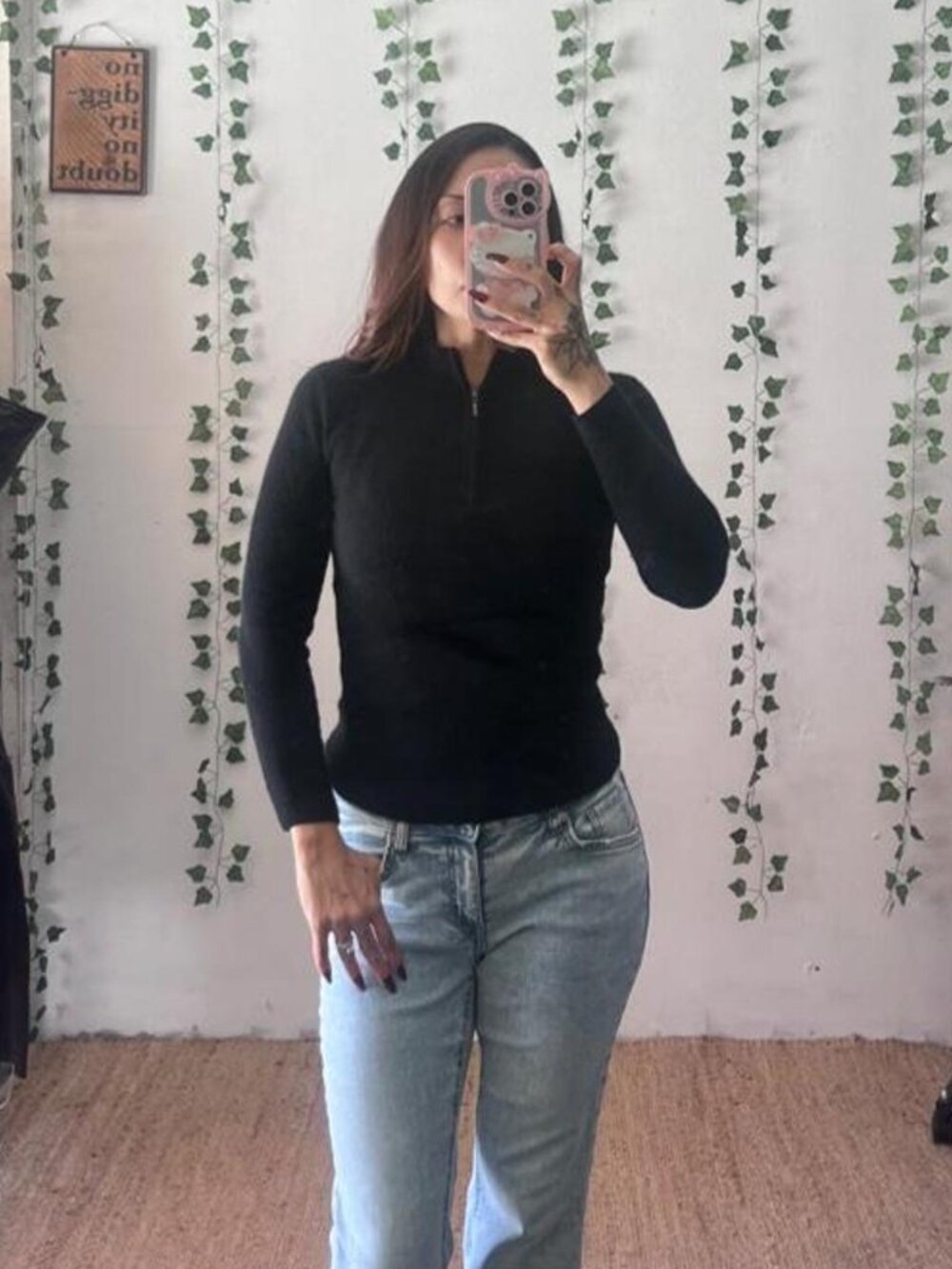 One Grey Day 100% cashmere black cashmere mock neck sweater XS